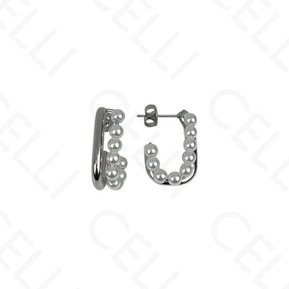 Pendientes de acero - formato J doble con perlas