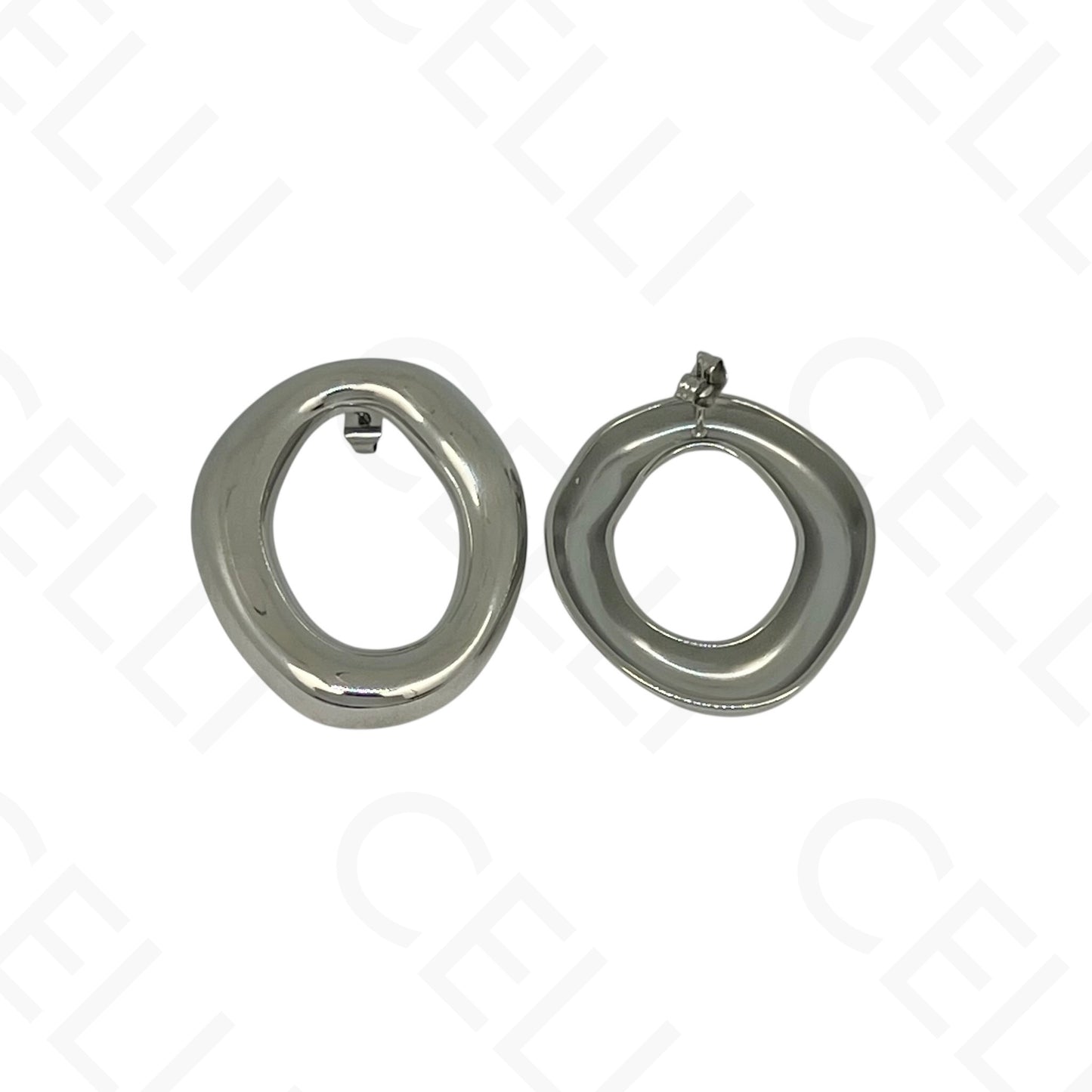 钢制耳环 - 不规则圆形