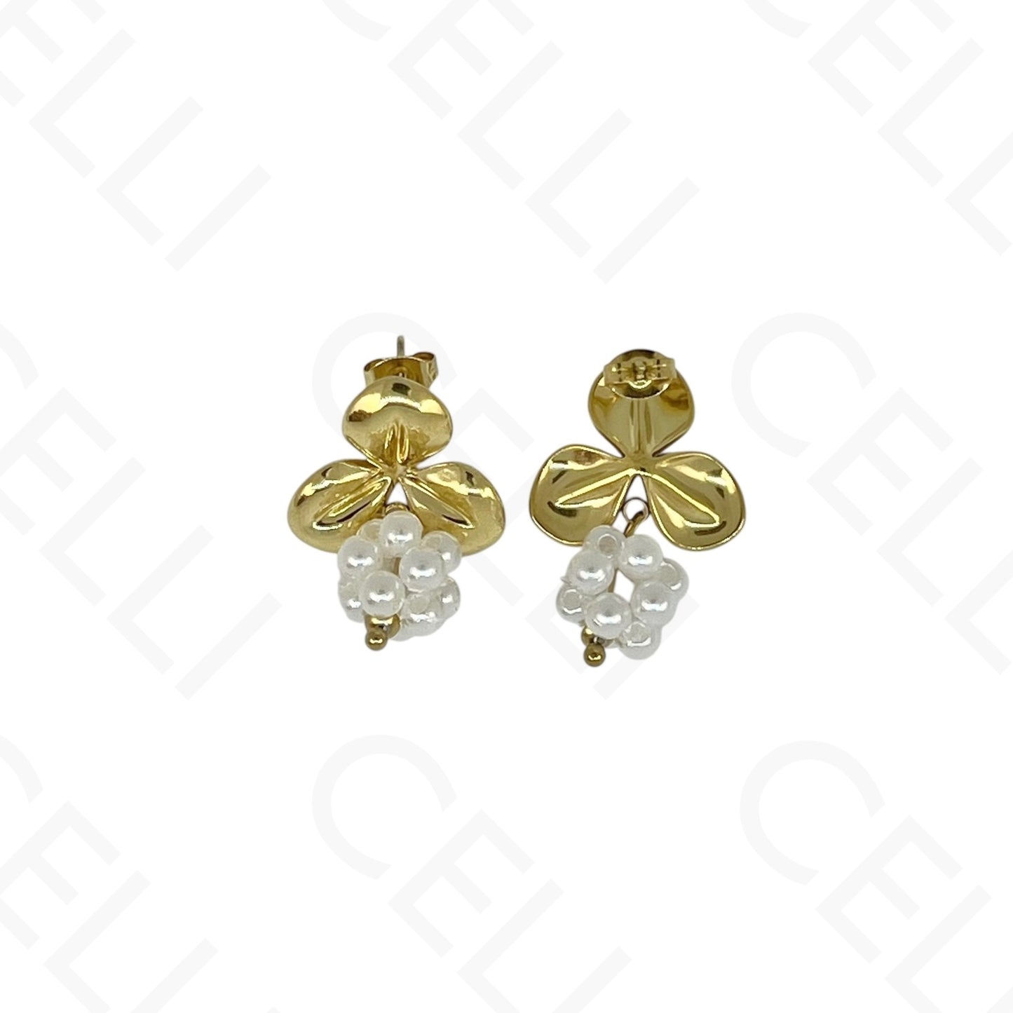 Pendientes de acero - flor con perlas