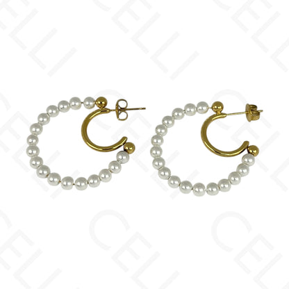 Brinco de aço - meia lua de pérolas