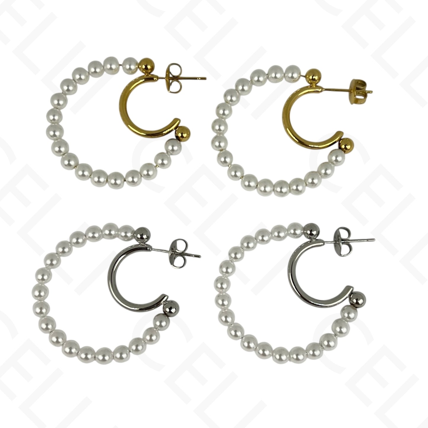 Brinco de aço - meia lua de pérolas