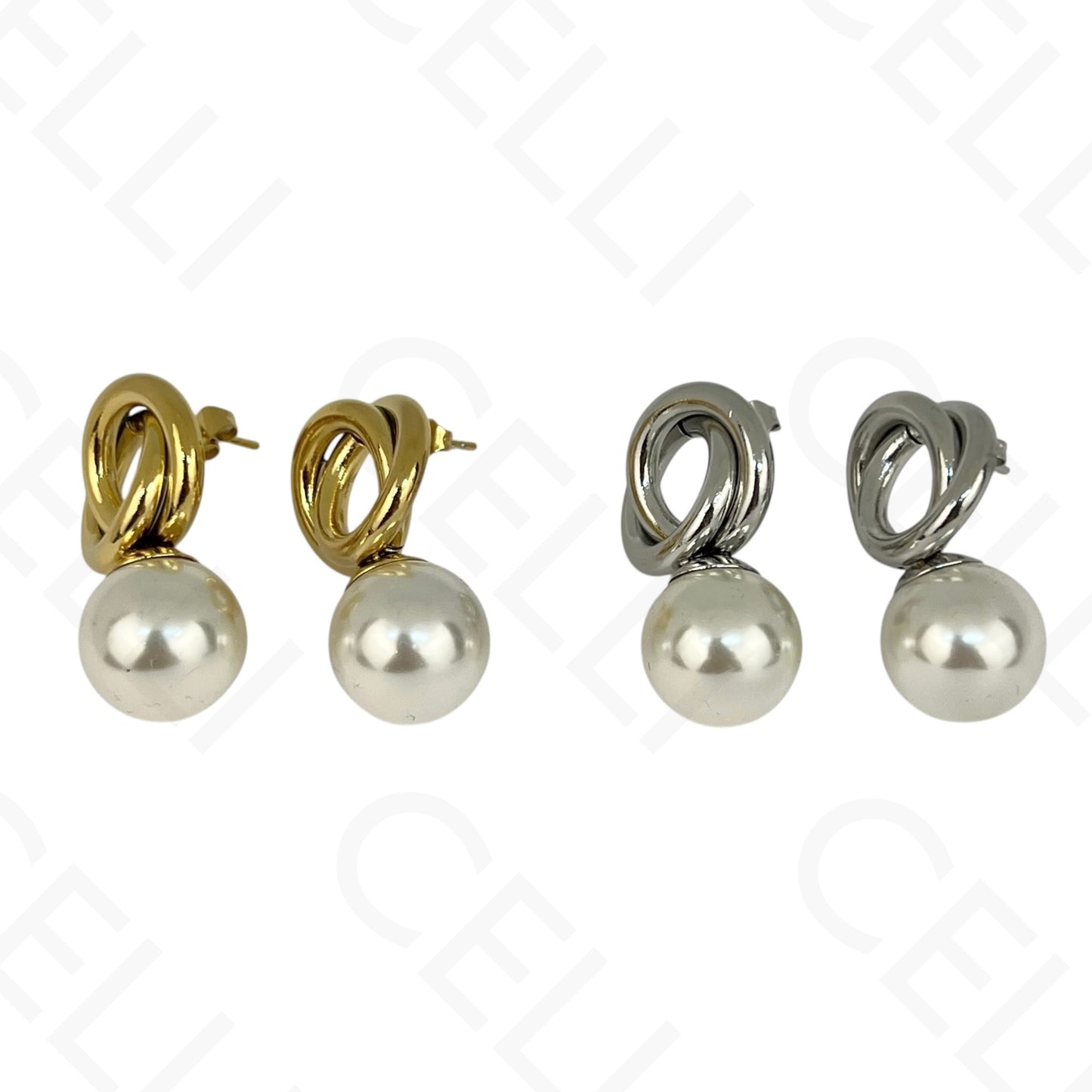 Brinco de aço - círculo e pérola