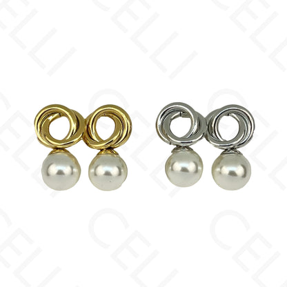 Brinco de aço - círculo e pérola