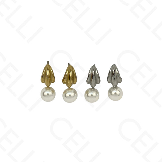 Pendientes de acero - media argolla con perla