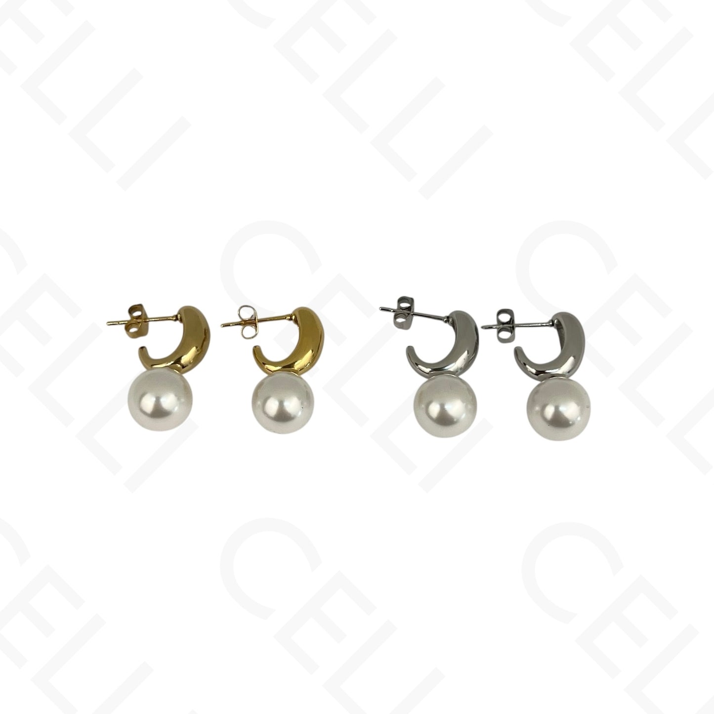 Brinco de aço - meia argola com pérola