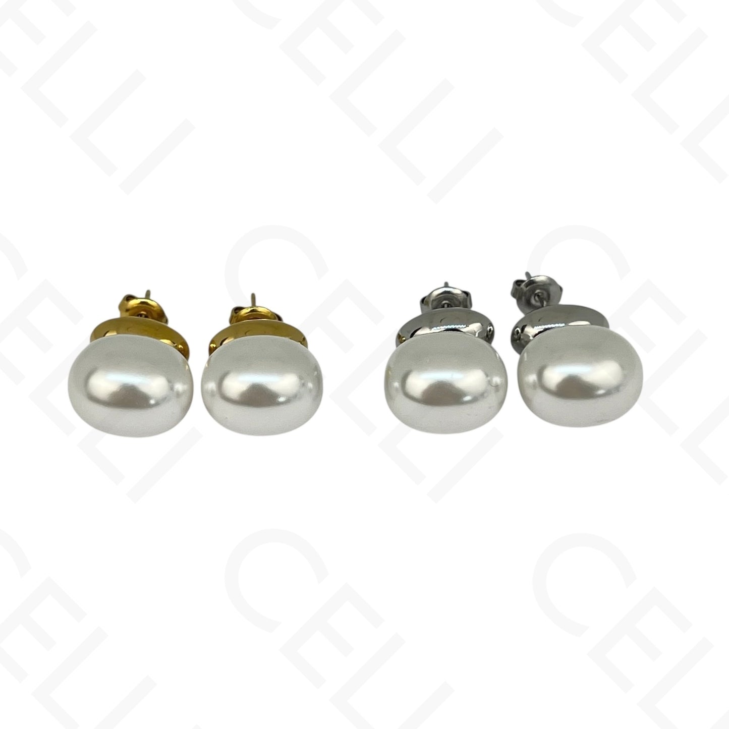 Pendientes de acero - óvalo y perla