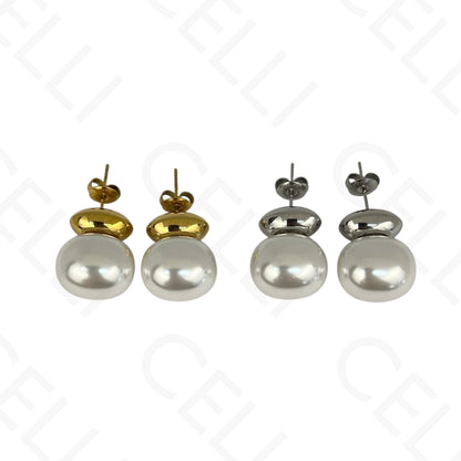 Pendientes de acero - óvalo y perla