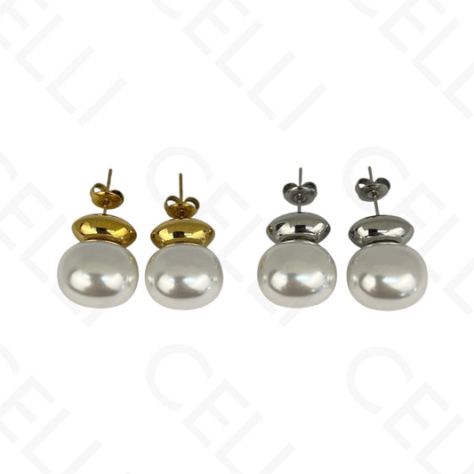 Pendientes de acero - óvalo y perla