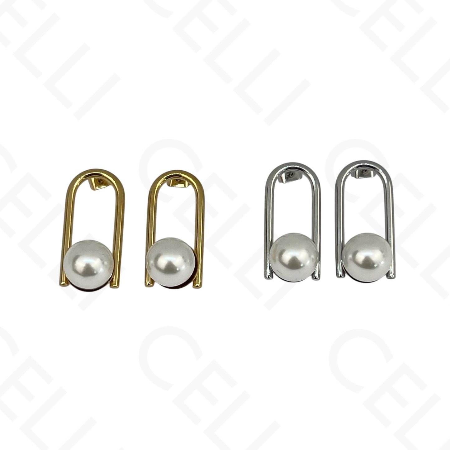 Brinco de aço - meio oval e pérola