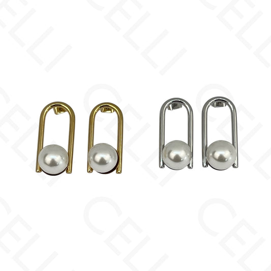 Pendientes de acero - medio óvalo y perla