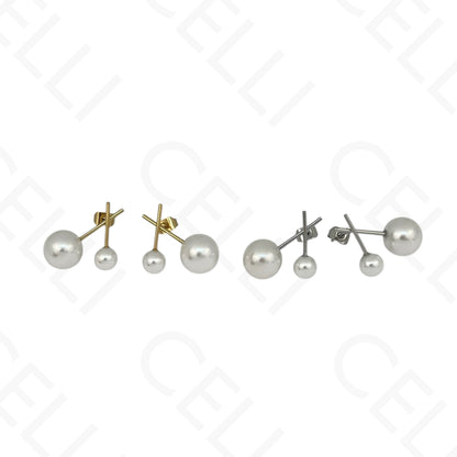 钢制耳环 - X形两颗珍珠