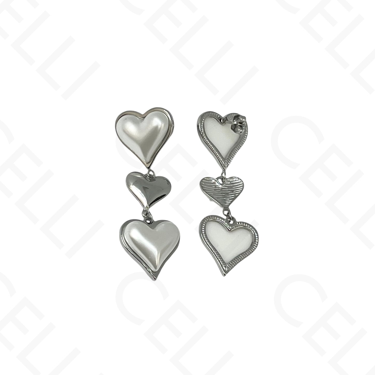 Brinco de aço - corações com pérolas