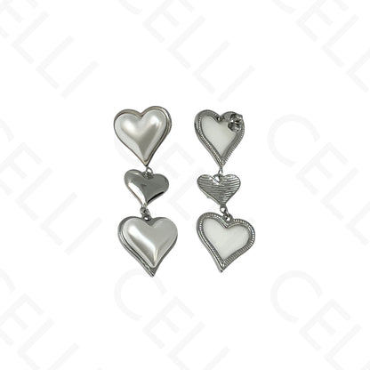 Brinco de aço - corações com pérolas