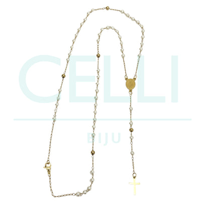 Colar de Aço - terço (pérolas)