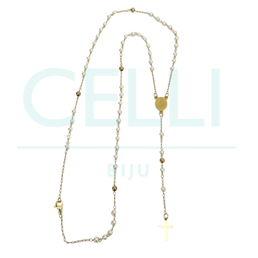 Colar de Aço - terço (pérolas)