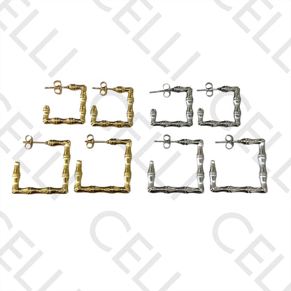 Brincos Argola de Aço - bambu quadrado