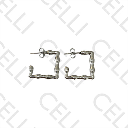 Brincos Argola de Aço - bambu quadrado