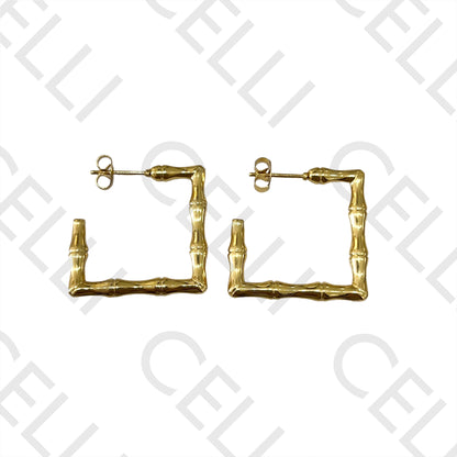 Brincos Argola de Aço - bambu quadrado