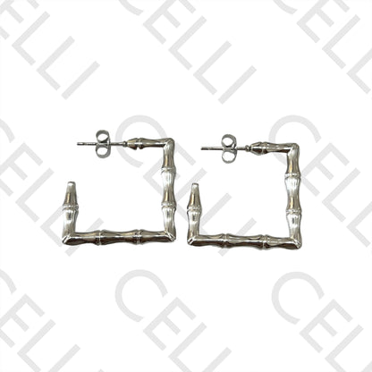 Brincos Argola de Aço - bambu quadrado