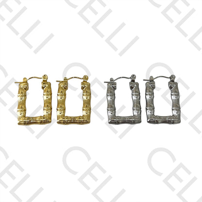 Brincos Argola de Aço - bambu retangular