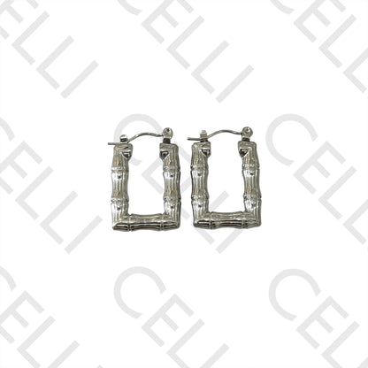 Brincos Argola de Aço - bambu retangular