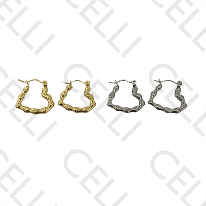 钢制心形竹环形耳环