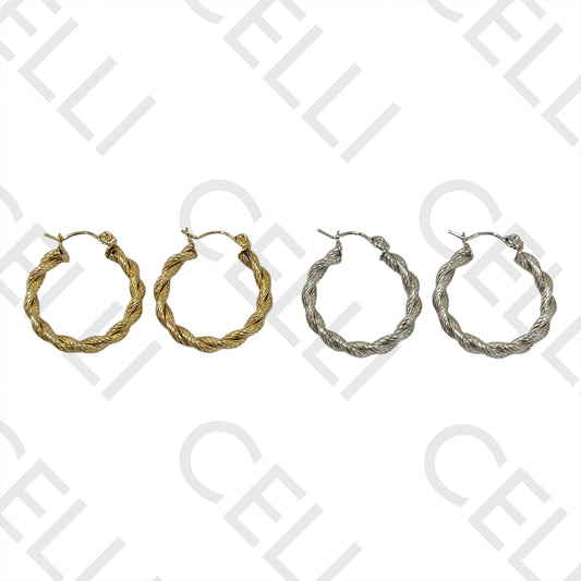 Twisted Detailed Steel Hoop Earrings
