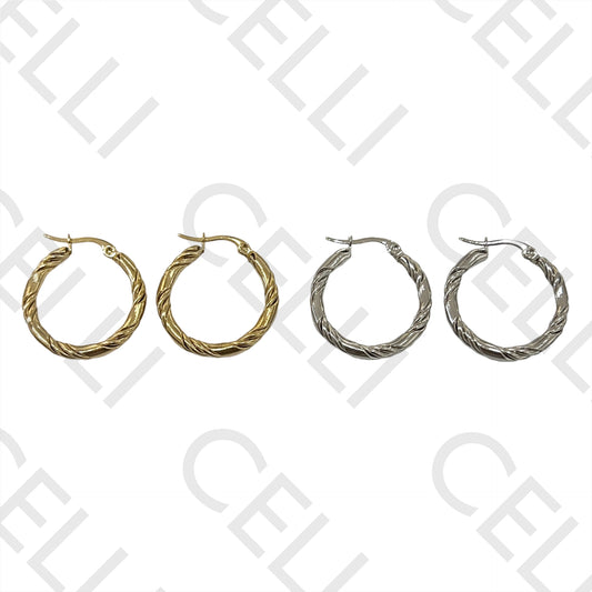 Twisted Detailed Steel Hoop Earrings