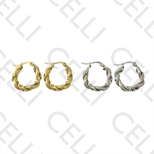 Twisted Detailed Steel Hoop Earrings