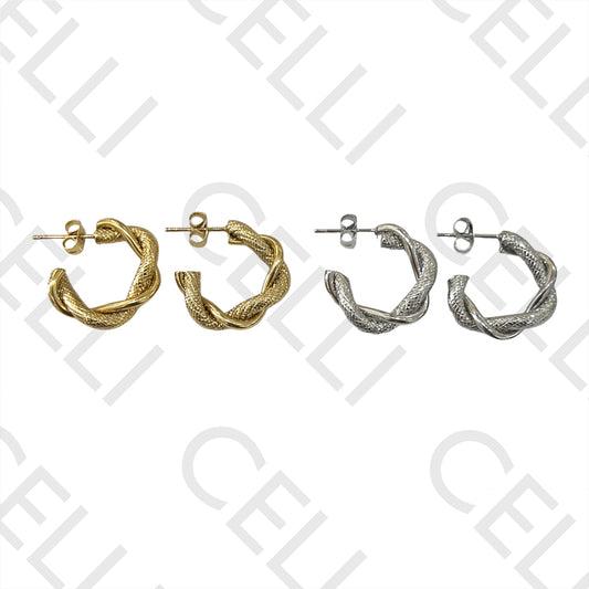 Twisted Detailed Steel Hoop Earrings