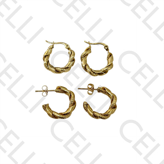 Twisted Detailed Steel Hoop Earrings