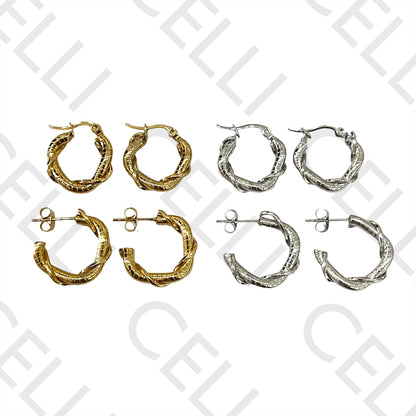 Twisted Detailed Steel Hoop Earrings