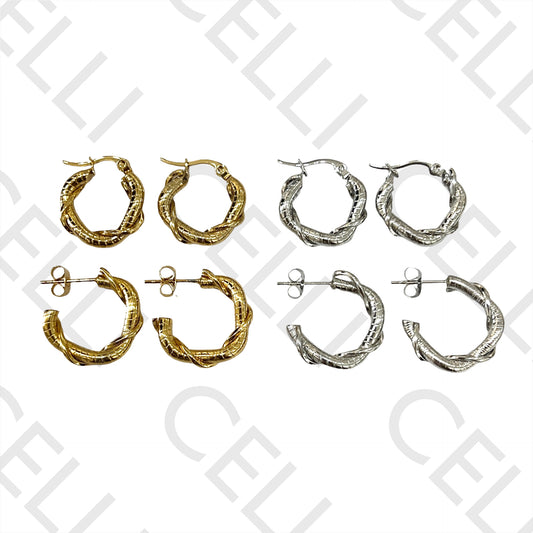 Twisted Detailed Steel Hoop Earrings