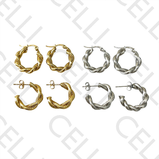 Twisted Detailed Steel Hoop Earrings