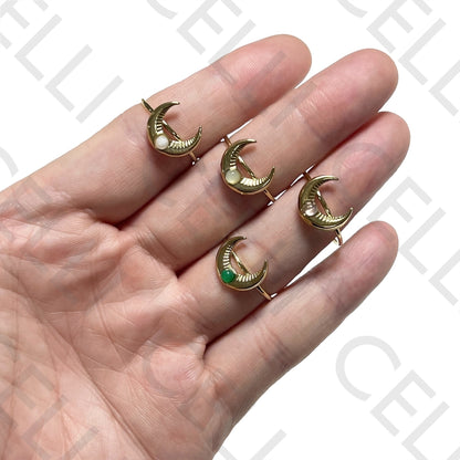 Steel Ring - Moon with Natural Stone