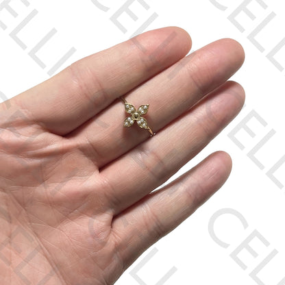 Steel Ring - clover with pearls