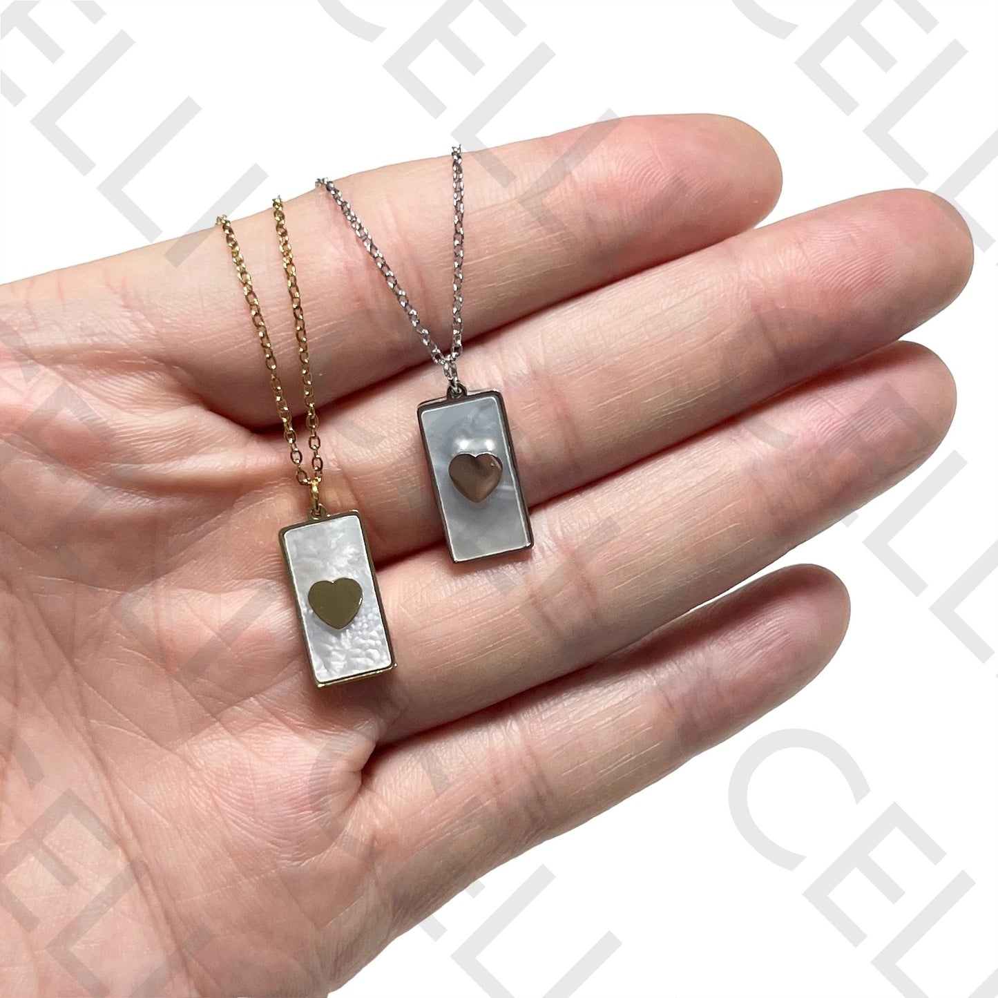 钢制项链 - 母贝带心形