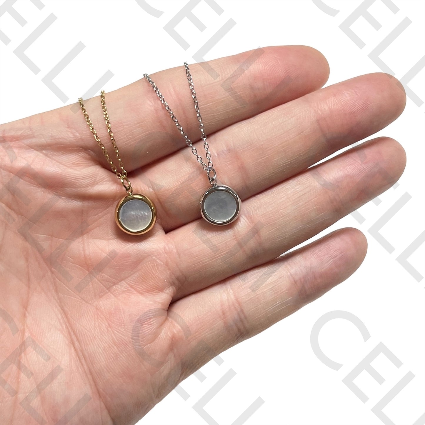 Colar de Aço - madrepérola redonda, smile na traseira