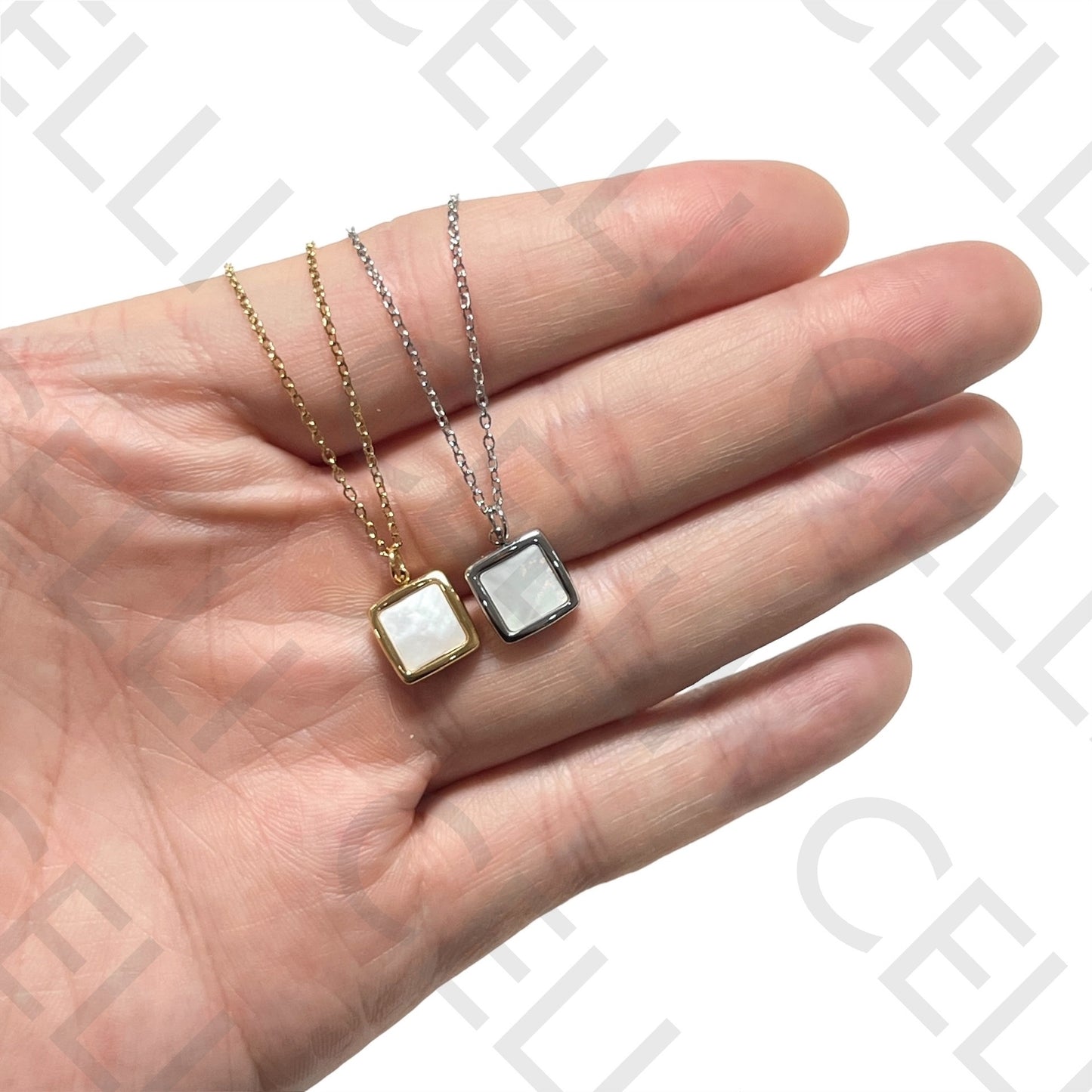 Steel Necklace - Square Mother-of-Pearl
