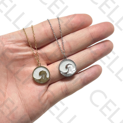 Steel Necklace - Mother-of-Pearl and Wave