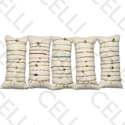 手链套装（10件）- 切面水晶、天然石材和钢材