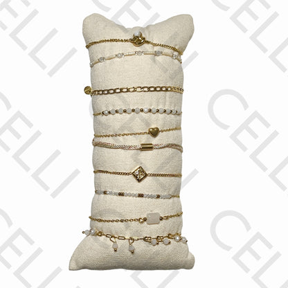 手链套装（10件）- 切面水晶、天然石材和钢材