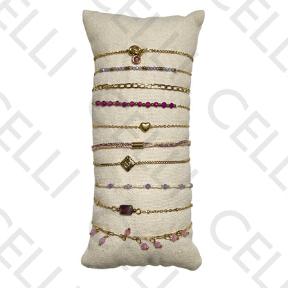 手链套装（10件）- 切面水晶、天然石材和钢材