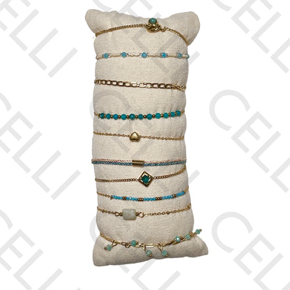 手链套装（10件）- 切面水晶、天然石材和钢材