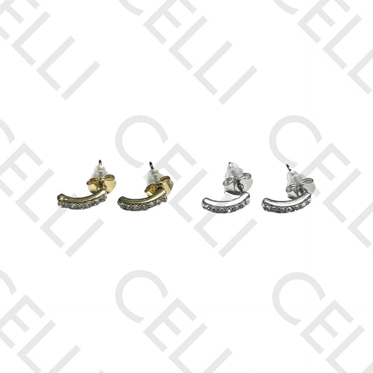 Pendiente Mini Acero - medio aro con diamantes