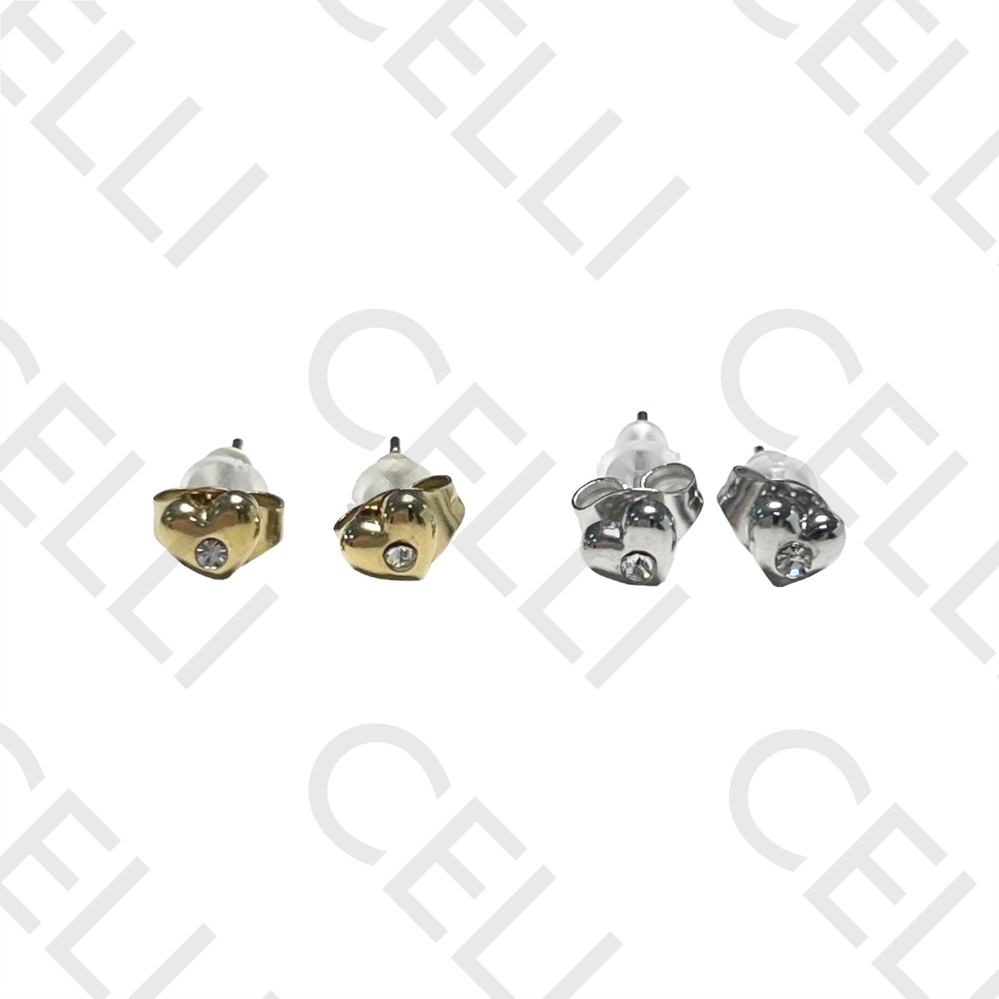 迷你钢质耳环 - 带闪钻的心形