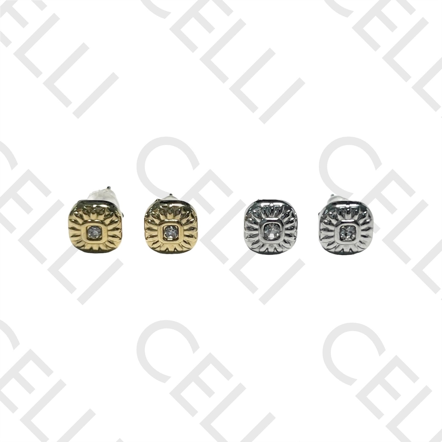 迷你钢质耳环 - 带闪钻的方形