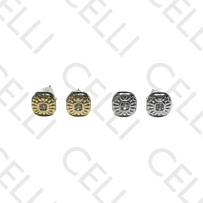 迷你钢质耳环 - 带闪钻的方形