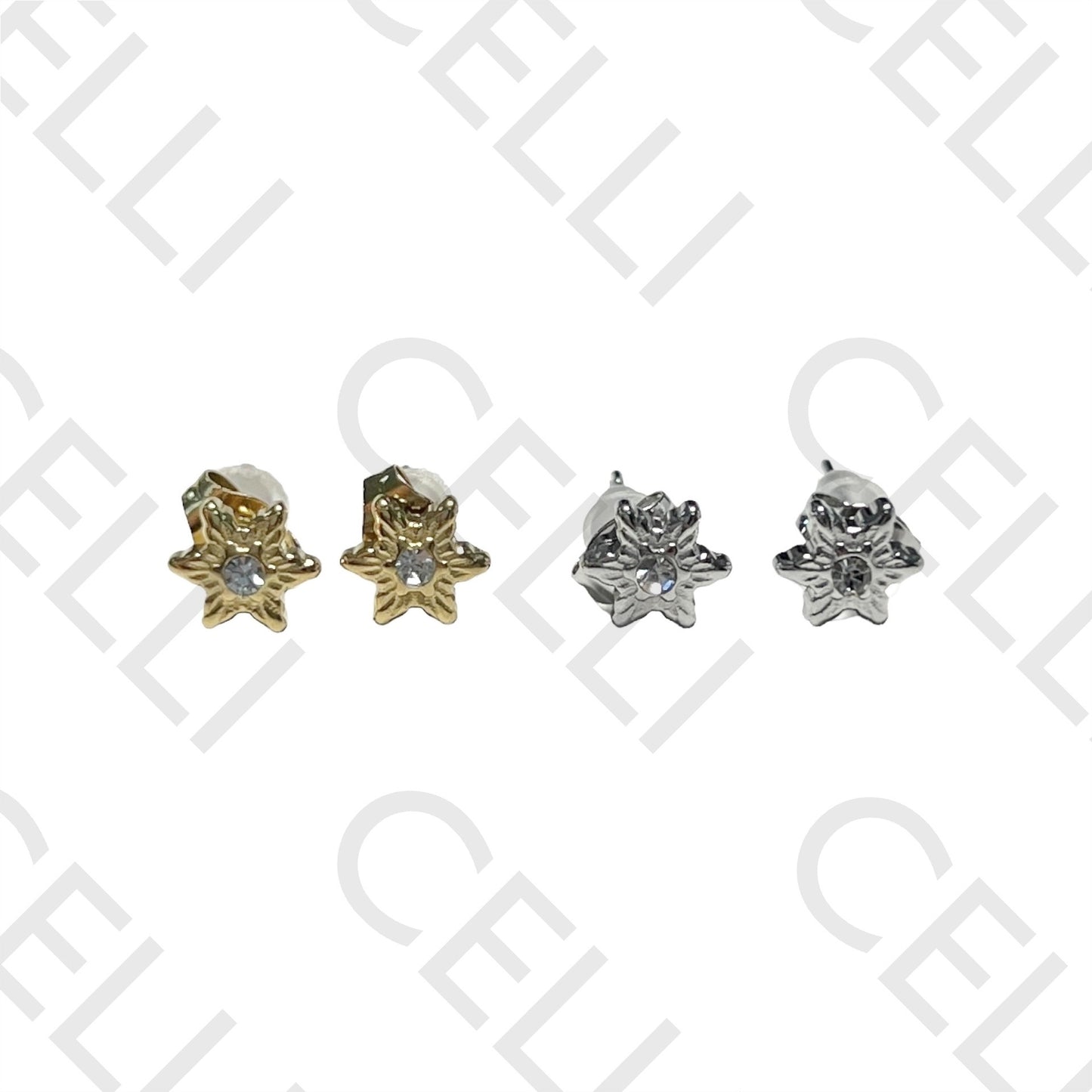 Pendiente Mini Acero - estrella con diamante