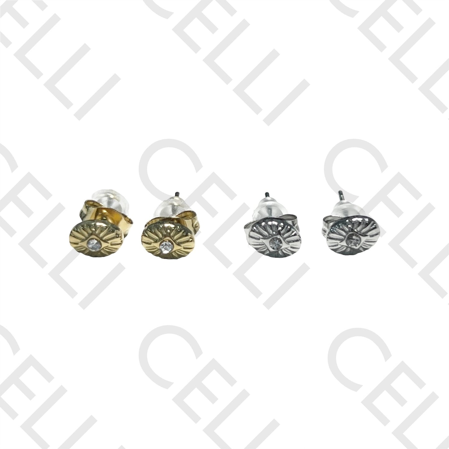 Pendiente Mini Acero - ovalado con diamante